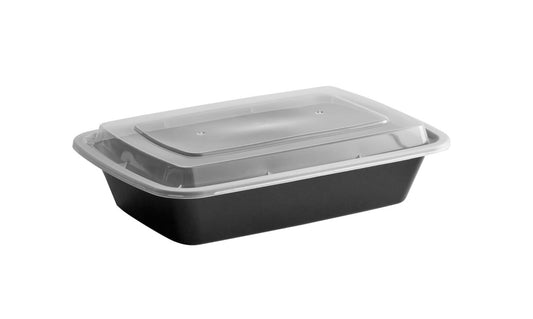 ccg3.us 32 oz. Black Rectangle Microwavable Heavy Weight Container with Lid 9"x6"x1.75"- 150/Pack