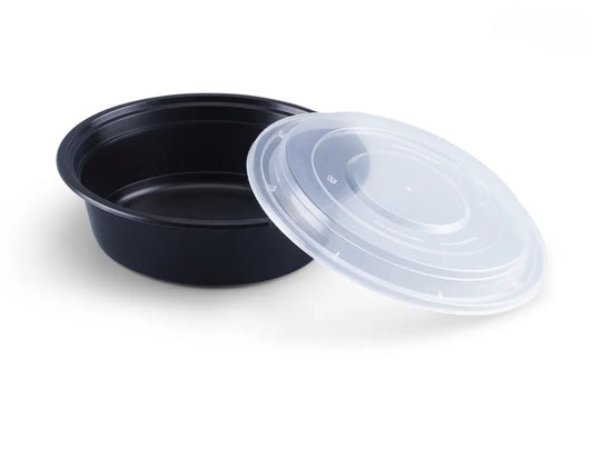 ccg3.us 32 oz. Black 7.5" Round Microwavable Heavy Weight Container with Lid - 150/Pack