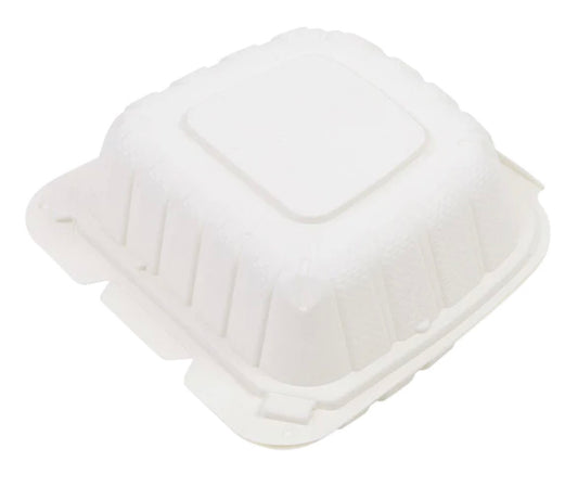 ccg.us 6"x6" 1 Compartment Microwavable White Mineral-Filled Plastic Hinged Take-Out Container - 250/Case