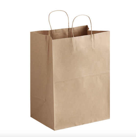 ccg3.us W10"xG6.75”x H12" Natural Kraft Paper Bag with Handles-250/Case